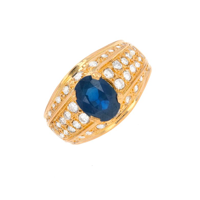 Bague saphir 1 carat et diamants 0.69 carat or jaune 6.25g Comme neuf -  reconditionné disponible sur Gemme Les Bijoux
